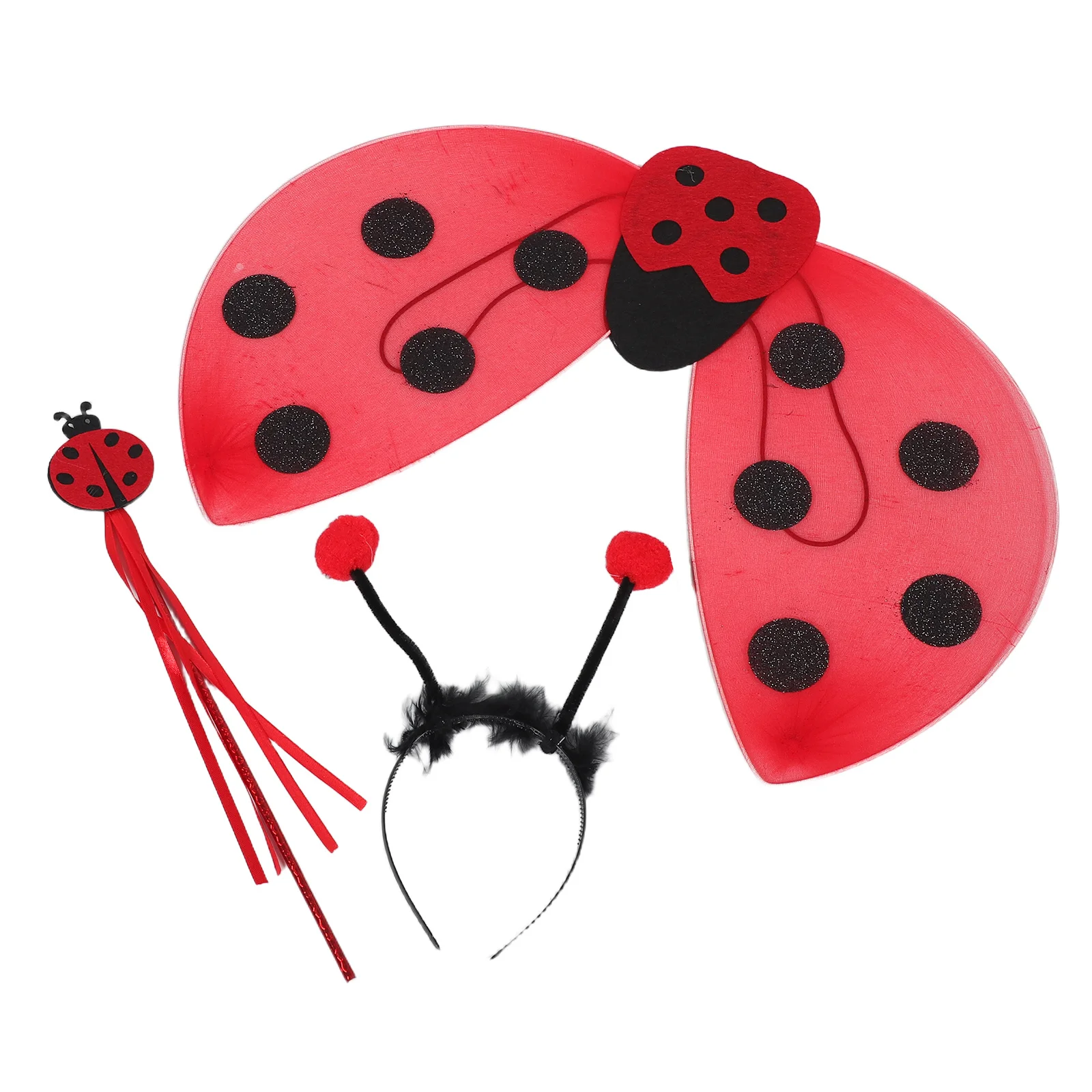 

1 set Ladybug Costume Kit Glitter Wings Antenna Headband Fairy Wand For Halloween Dress Up Party Performance