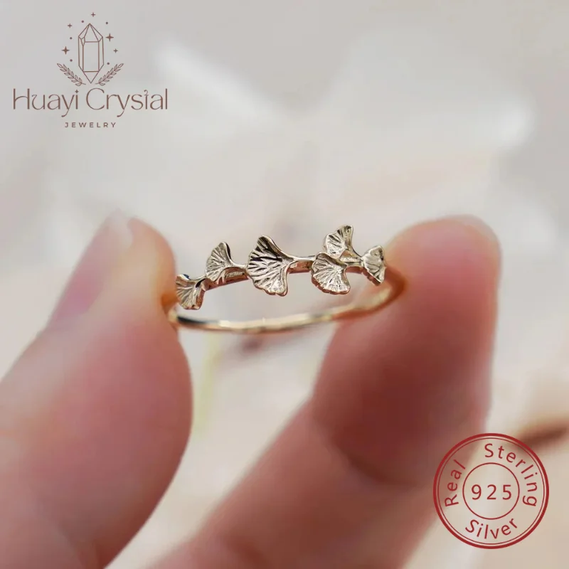 

Изысканное кольцо из листьев гинкго из стерлингового серебра 925 пробы без камней, модные повседневные женские украшения, штабелируемые