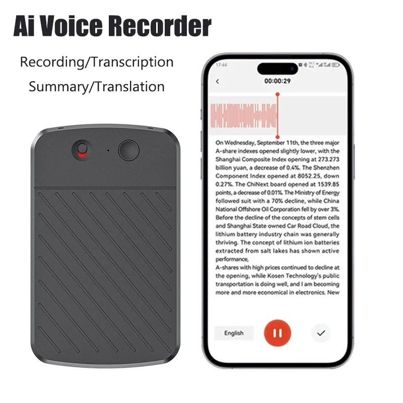 

AI-диктофон с функцией транскрипции и суммаризации с использованием ChatGPT, устройство для записи аудио и AI-записи заметок для встреч, звонков и интервью