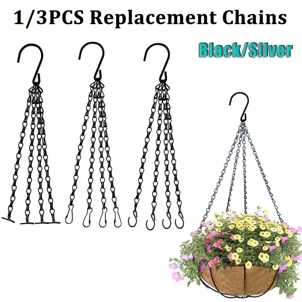 4 Strand Hanging Chain Replacement Plant Hangers Hanging Basket Black/Silver Flower Pot Hooks