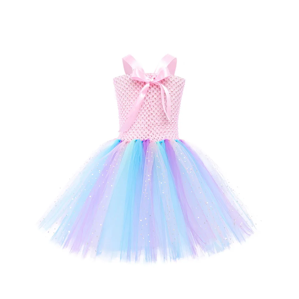 Pastel Rainbow Girls Cupcake Costume Sweet Candyland Girl Tutu Dress with Headband Baby Birthday Outfit Princess Ball Gown