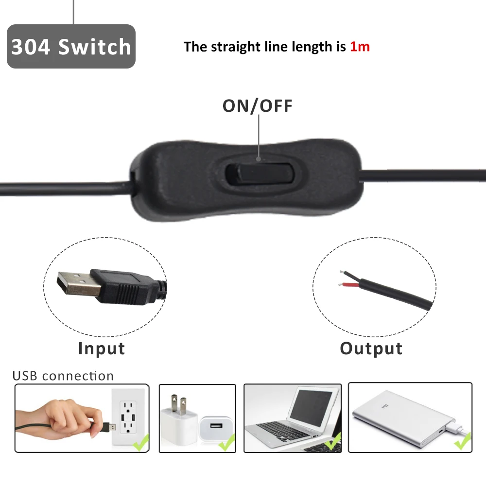 DC 5V USB LED Inline Touch Dimming Switch 1.5M 304 501 ON Off Button Extension Cable Cord Dimer for Single Color LED Strip Light