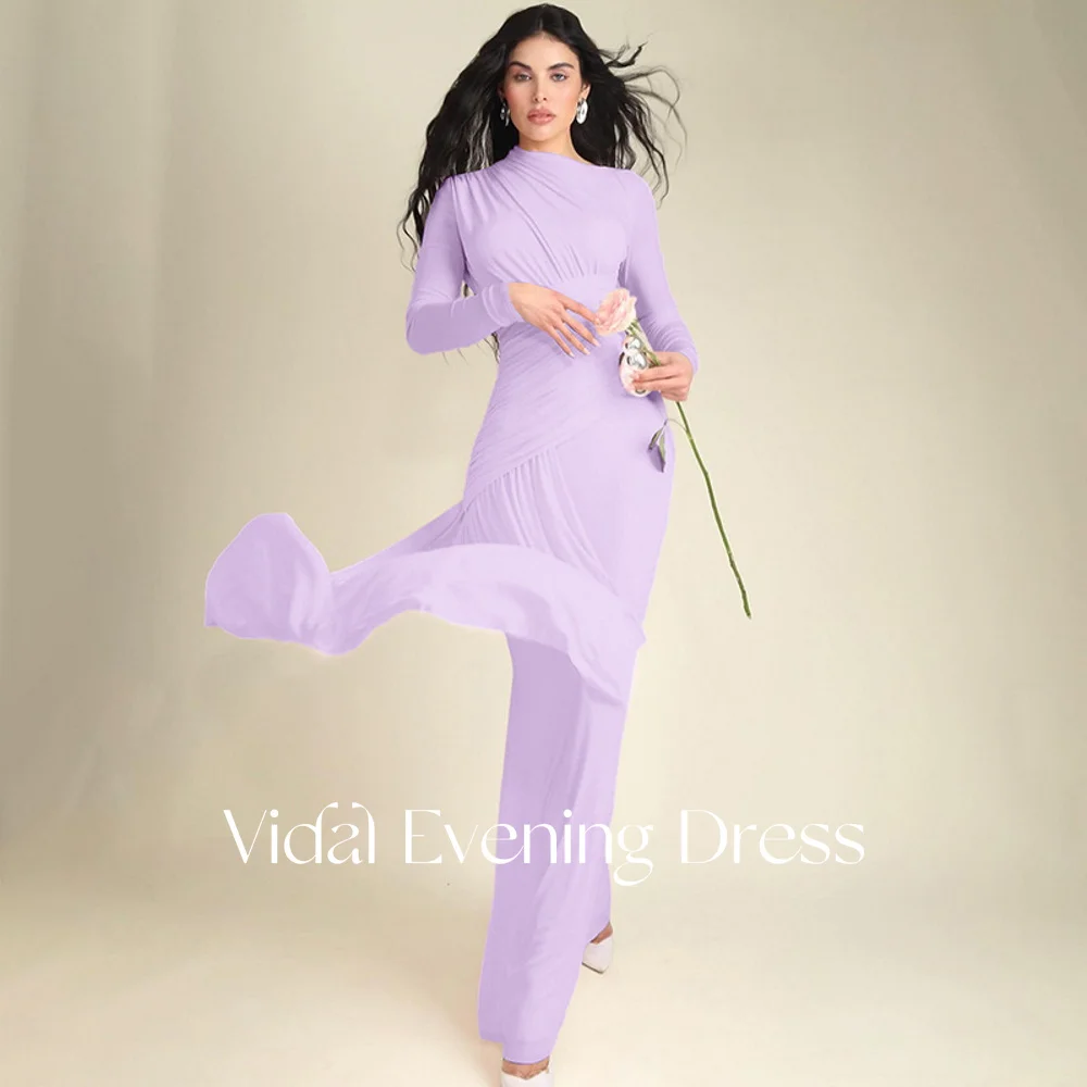 

Vindal Women'S Casual O-Neck Long Sleeve Slim Ruched Zipper Pleated Maxi Dress Solid Elegant Holiday Party Club Street Clothes