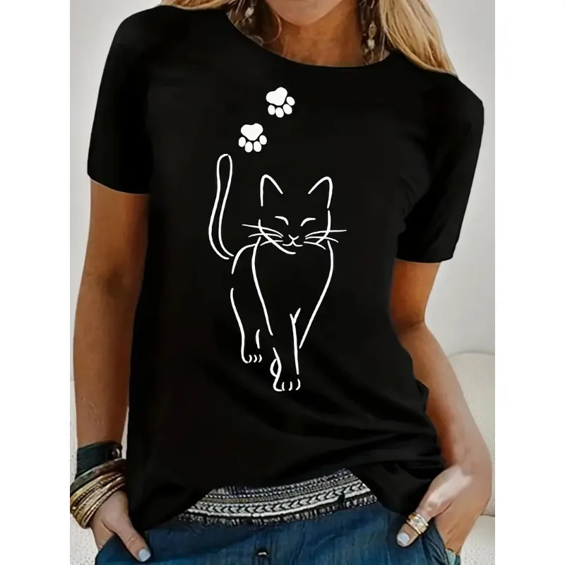 

Cute Kitten 3D Printed T-shirt for Women Kawaii T-shirt Casual Loose Short Sleeved Round Neck Summer Animal Quick Drying T-shirt