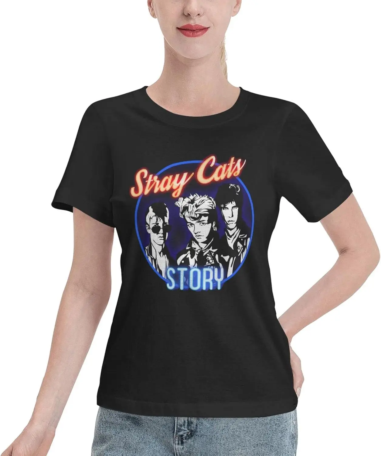 Stray Rock Cats Band Shirts Women Summer Tops Cotton Short-Sleeve Clothes Crewneck T Shirt