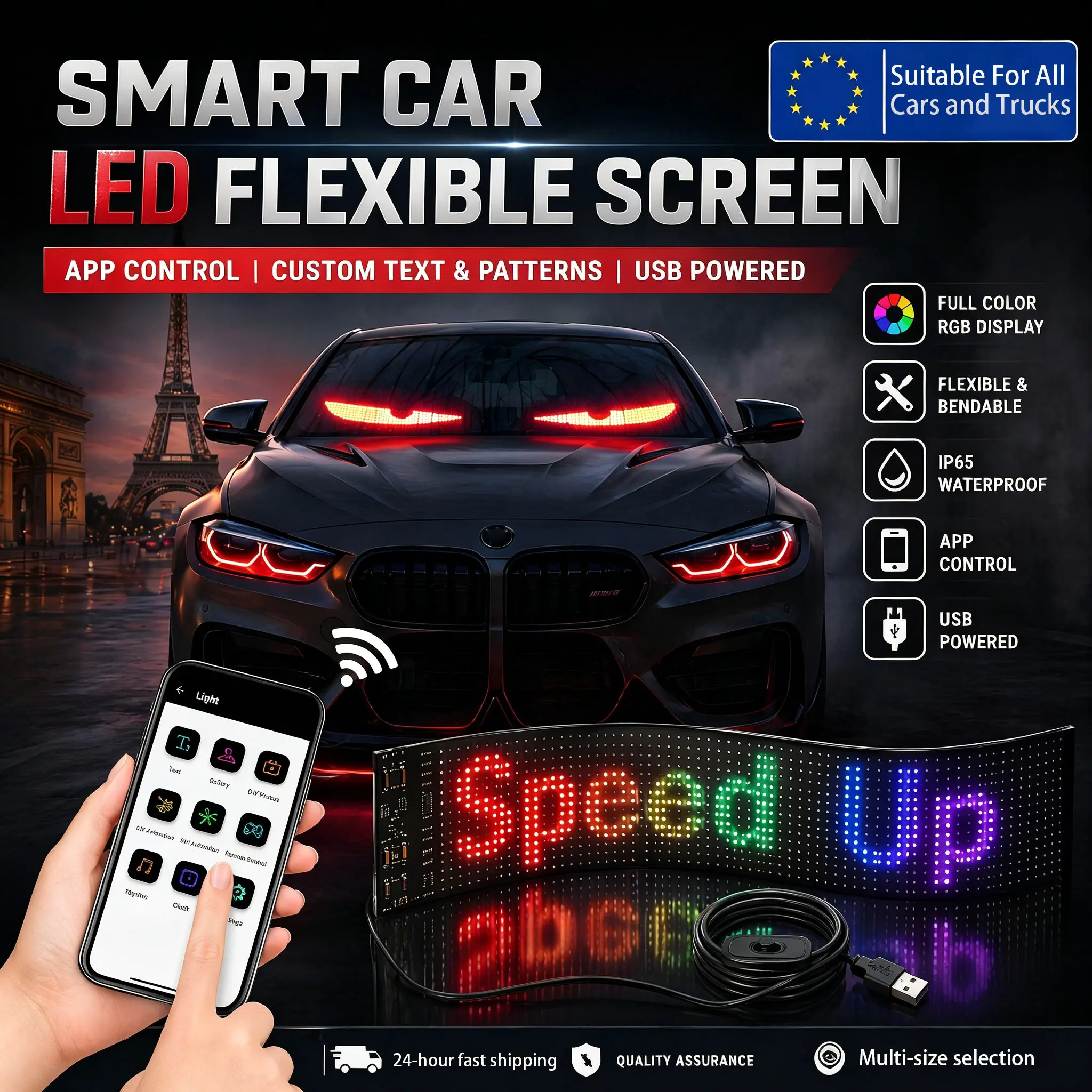 

DIY Programmable Truck LED Matrix Pixel Panel Advertising LED Sign Flexible USB 5V LED Car Sign Bluetooth App Control IP65