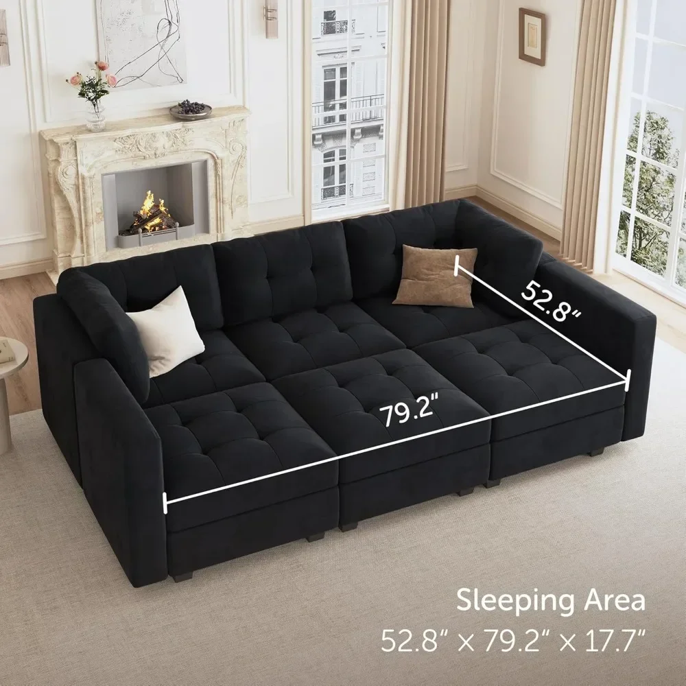 Sofa Bed, Wood Bedframe, for Living Room Bedroom Office, Pull Out Modular Sofa Bed Convertible Living Room Furniture