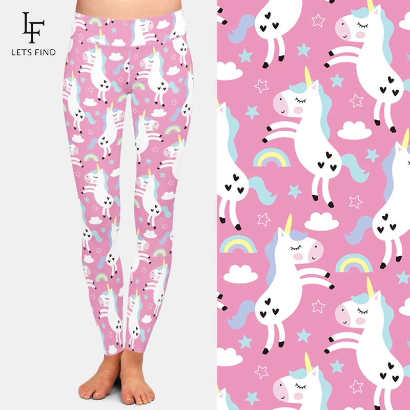 LETSFIND-Leggings de unicornio para mujer, pantalones de Fitness de cintura alta, con estampado 3d de arcoíris y Estrella, informales