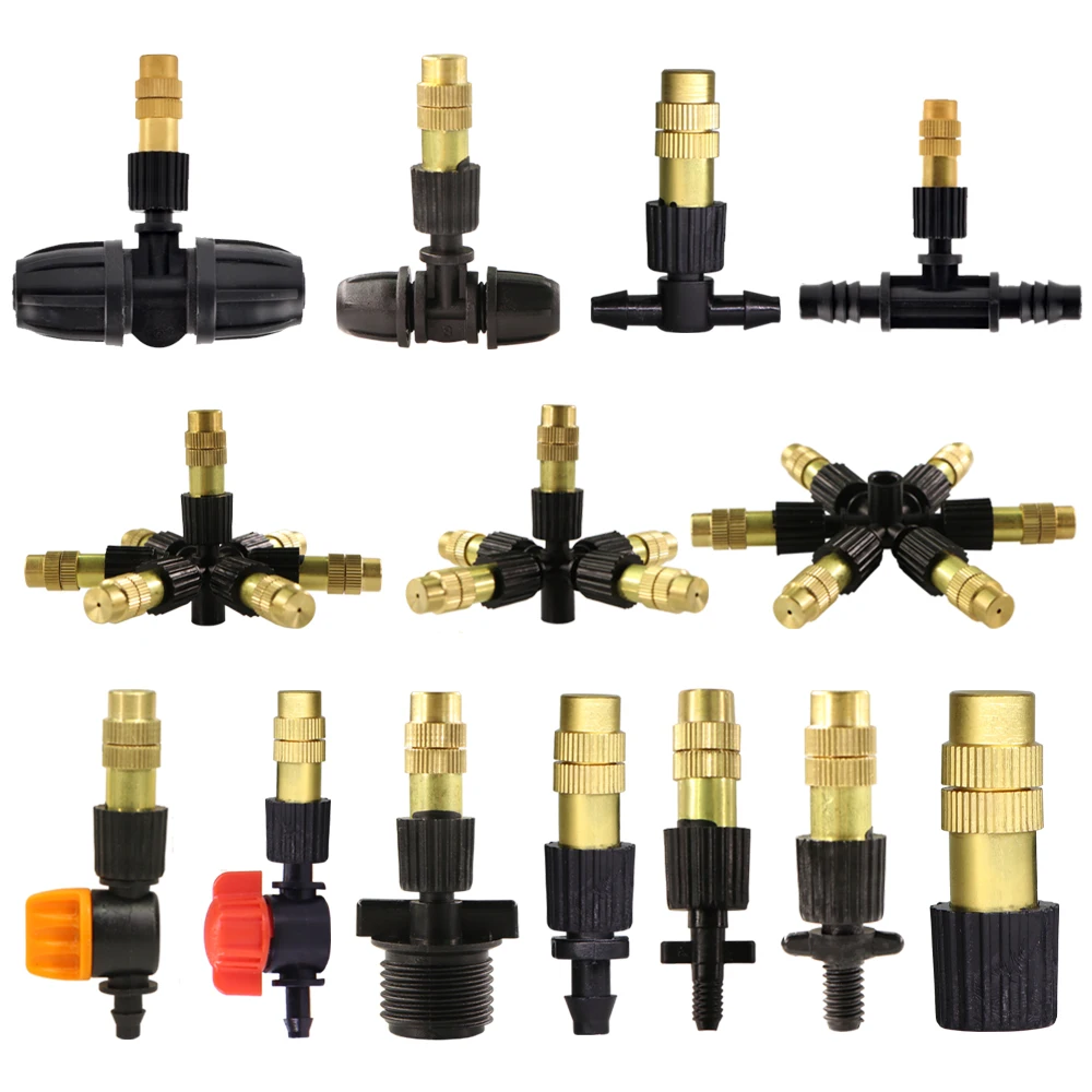 

Adjustable Micro Drip Irrigation Misting Brass Nozzle with Connector Garden Watering Irrigation Spray Cooling Parts Sprinkler