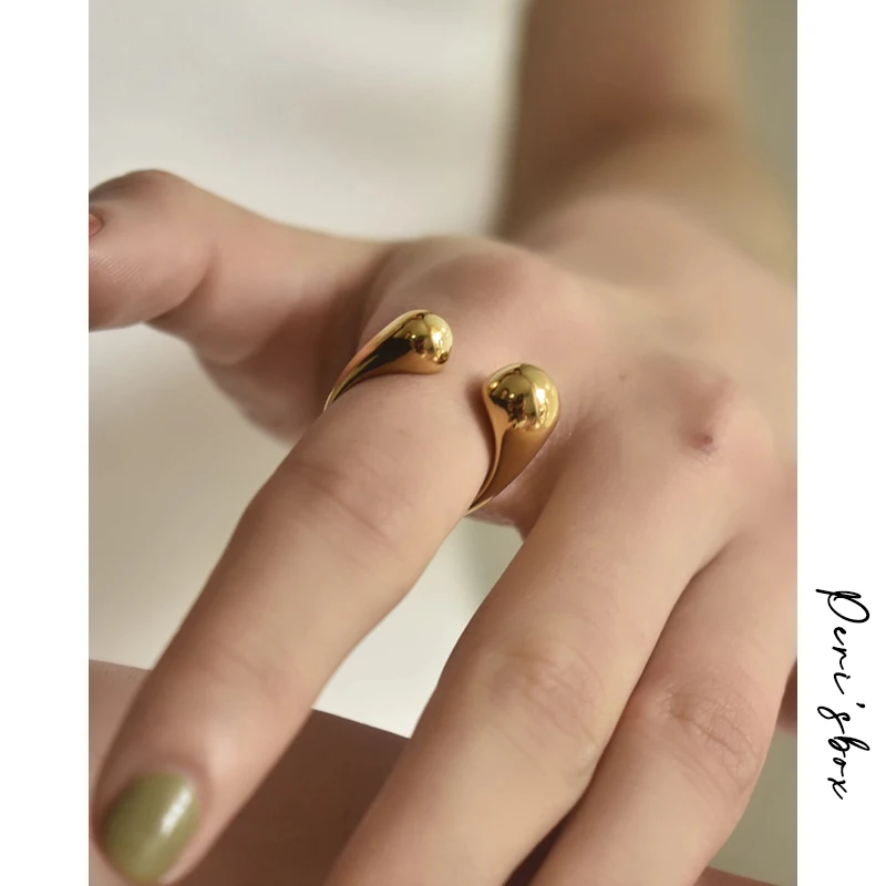 Peri\'sBox Gold/Silver Color Waterdrop Rings Asymmetric Double Circle Geometric Rings Minimalist Open Rings for Women 2020 Trendy