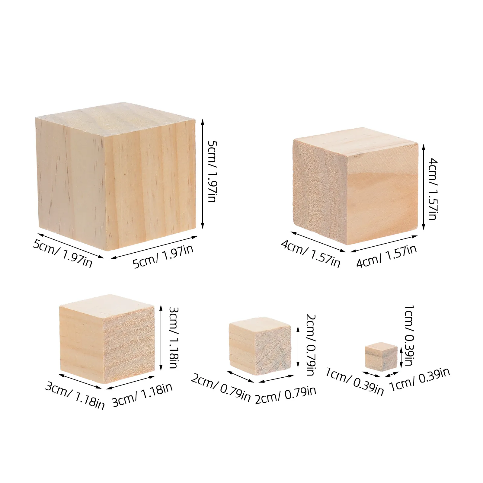 80 blocchi di legno per bambini, giocattoli da costruzione: cubi di pino naturale non finiti da 1/2/3/4/5 cm, blocchi quadrati fai da te per la scuola
