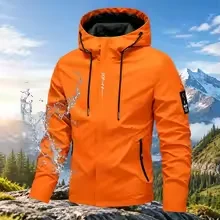 Men Hooded Outdoor Jacket 2026 Spring Autumn Waterproof Windproof Full Zip Coat Hiking Travel Casual Outerwear