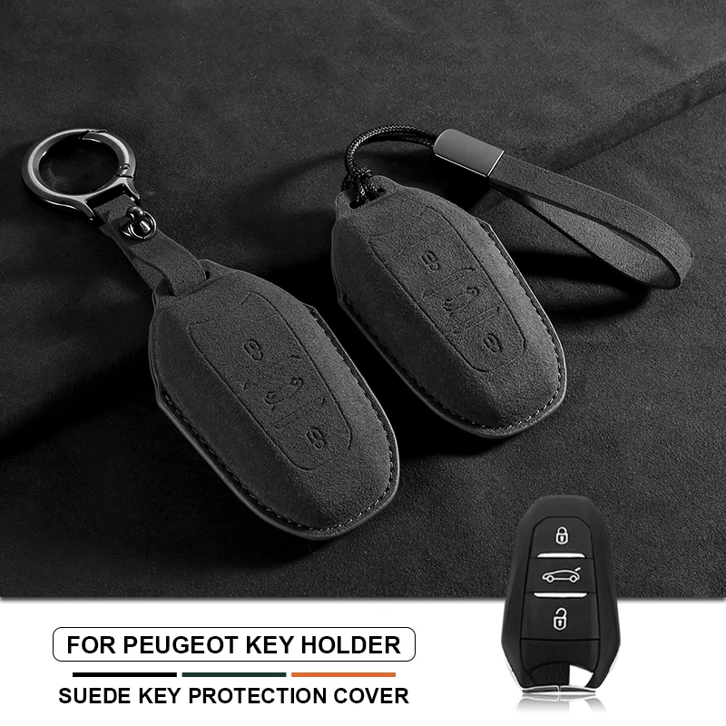 

Suede Leather Car Key Case Cover Holder For Peugeot 308 408 508 2008 3008 4008 5008 For Citroen C4 C6 C3-XR C4L Auto Accessories