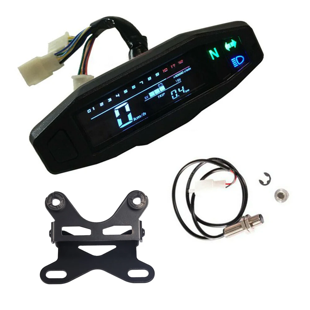 Motorcycle Full LCD Digital Meter RPM Speedometer Odometer Electric Injection and Carburetor Meter W/Bracket Universal