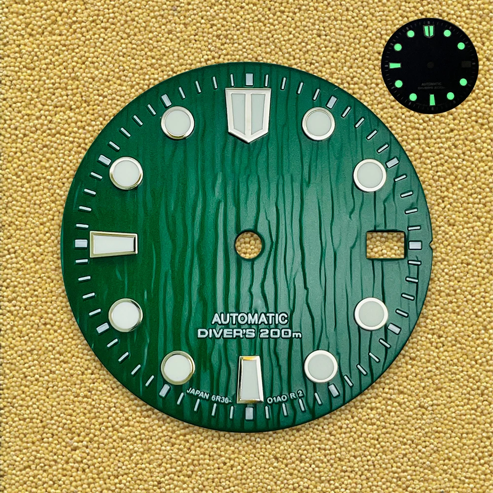 NH35Dial 28,5 mm S-Logo-Zifferblatt, geeignet für NH35 NH36 Automatikwerk, grün leuchtende Modifikationszubehör