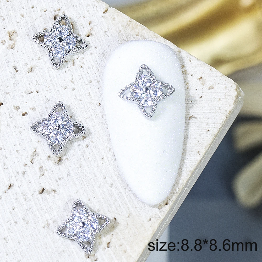 2 Pcs Luxurious Shiny Silver Zircon 3D Alloy Heart-Shaped Bow Nail Art Zircon Metal Nail DIY Accessories Nail Decoration