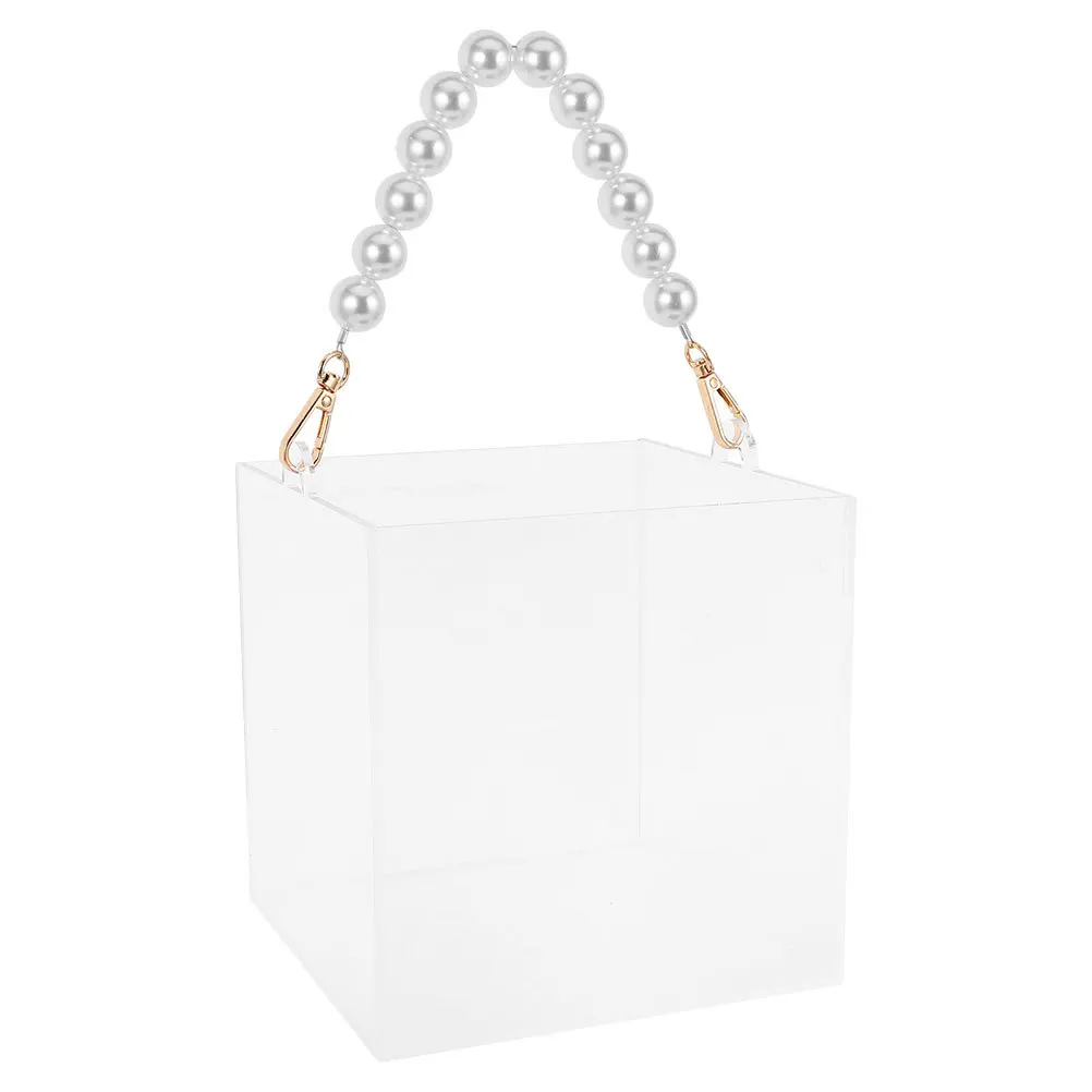 

Acrylic Wedding Favor Pearl Handle Clear Storage Container For Bridesmaid Present Party Favors Special Occasions