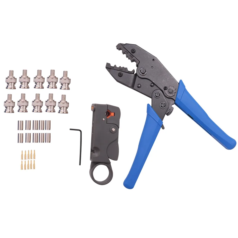 1Set Coax Rf/Bnc Crimp Tools for Rg58 / Rg59 / Rg6 with 10Pcs Bnc Plug Crimp Connector Set