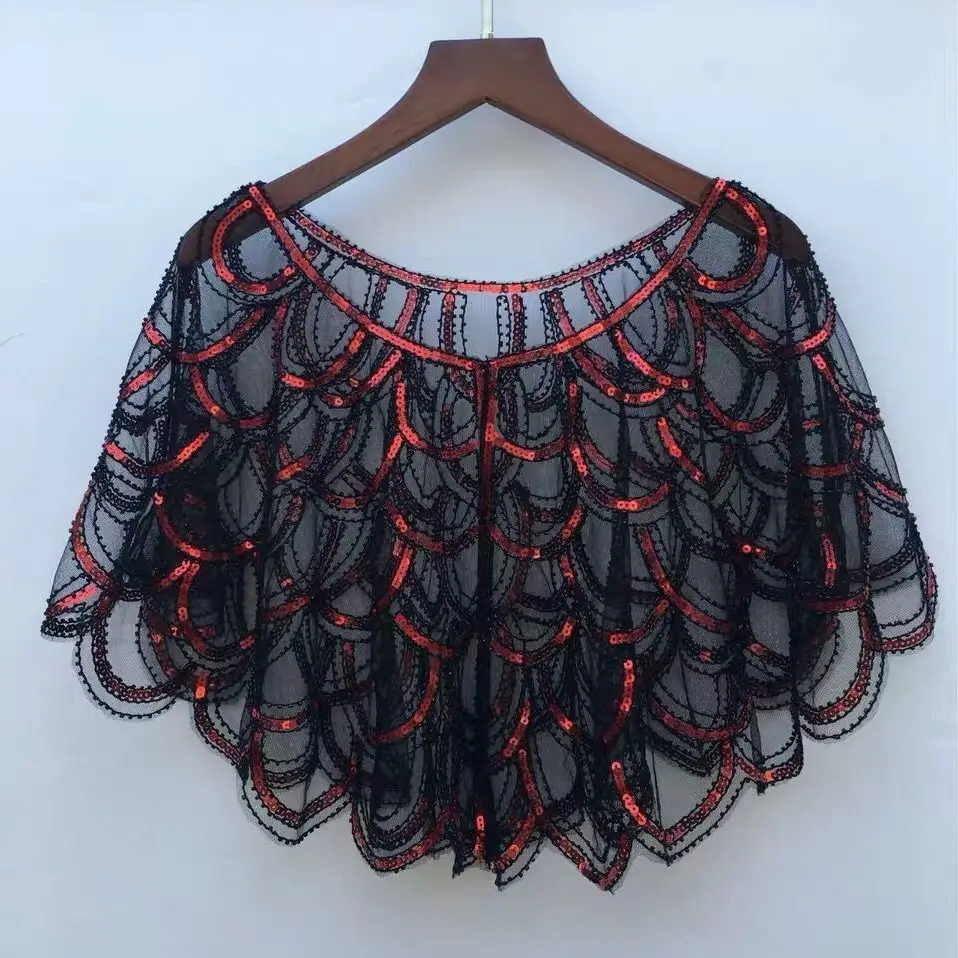 New Fashion Women\'s Vintage 1920s Shawl Beaded Sequin Bolero Flapper Evening Cape One Button Sequin Cover Up for Wedding Party