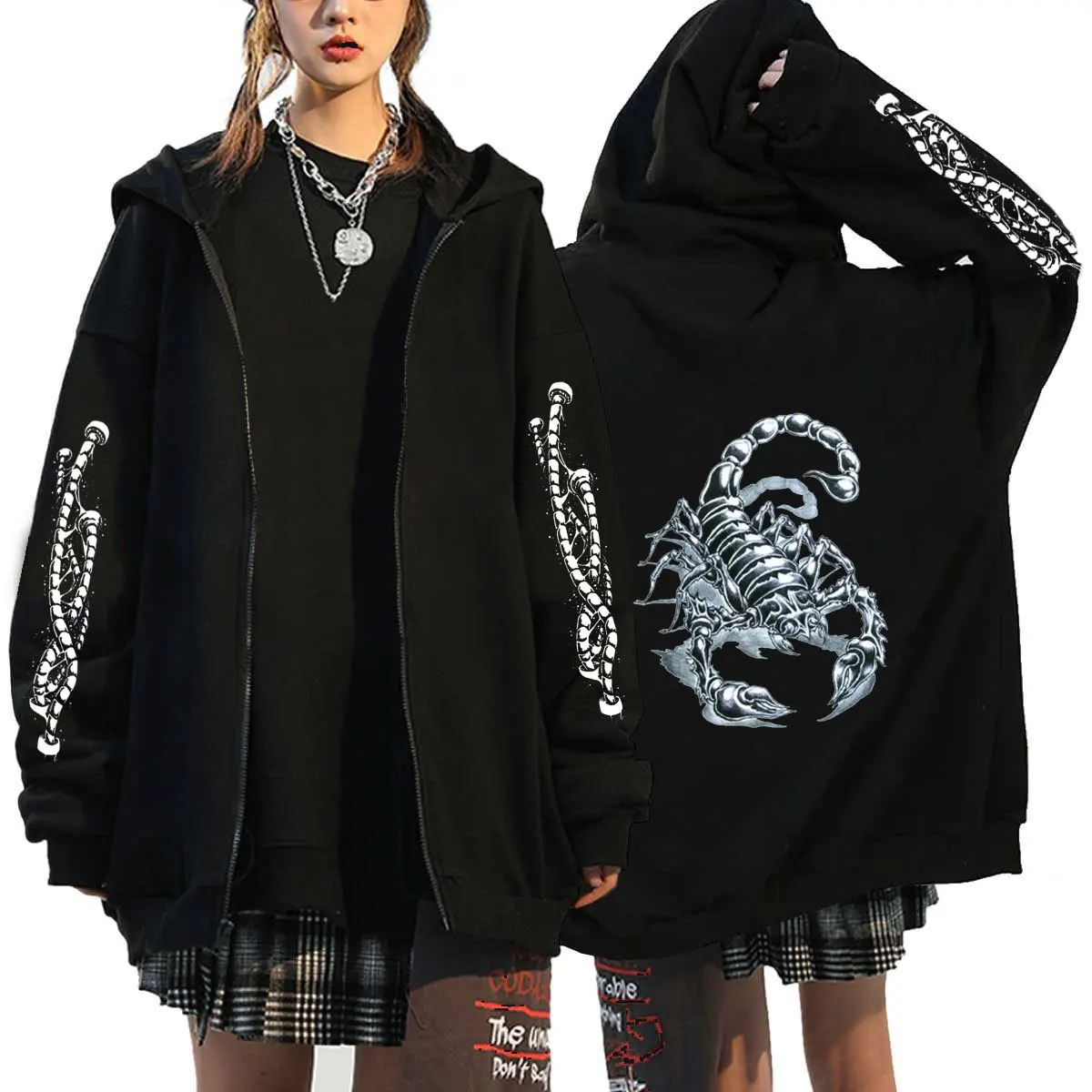 Autumn Zip Up Jacket Gothic Zip Plus Size Hoodie Streetwear Men Women Harajuku Unisex Casual Sweat shirts