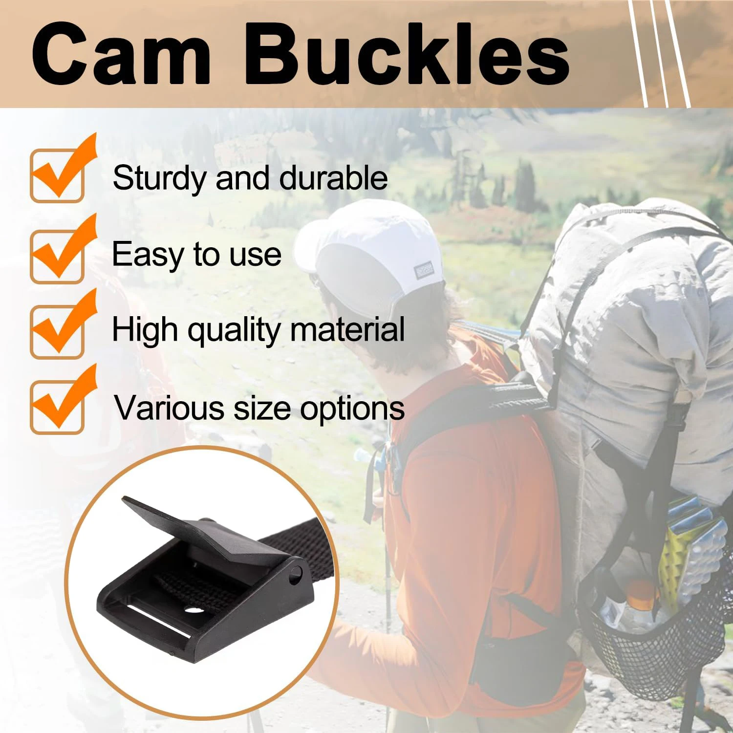 15mm 20mm 25mm 32mm 38mm 50mm Cam Buckles Plastic Black Toggle Clip Molle Tactical Backpack Straps Belt Bag Parts Accessories