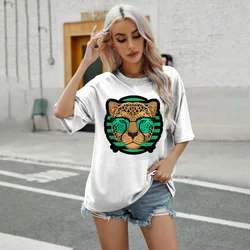 Fashion Tiger And Letter Pattern Print T-shirt Casual Elegant Women's Round Neck T-shirt Summer Simple Loose 2024 Trend T-shirt