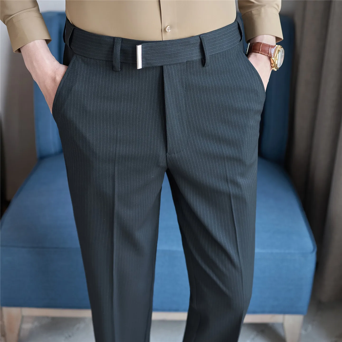 

Мужские костюмные брюки азиатского размера, корейские облегающие повседневные брюки, высококачественные деловые офисные брюки, черные серые классические брюки.