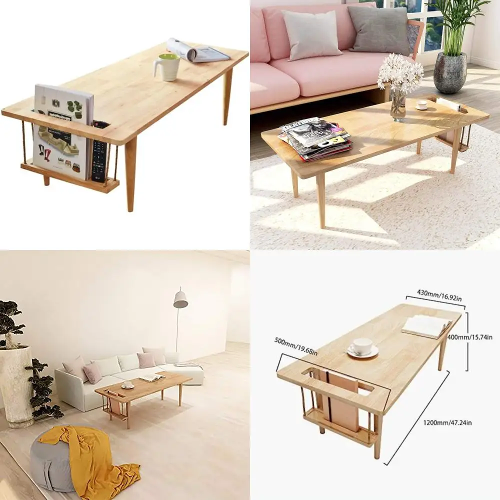 

Mid Century Modern Wooden Mini Swing Table, Japanese-Style Floor Desk, Solid Wood Cafe Table with Storage