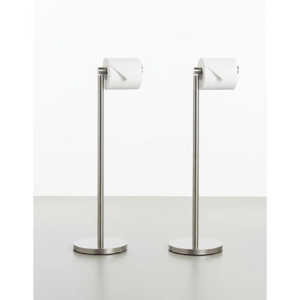 

Freestanding Toilet Paper Holder with Storage, Brushed Nickel Floor Tissue Dispenser for Modern Bathrooms