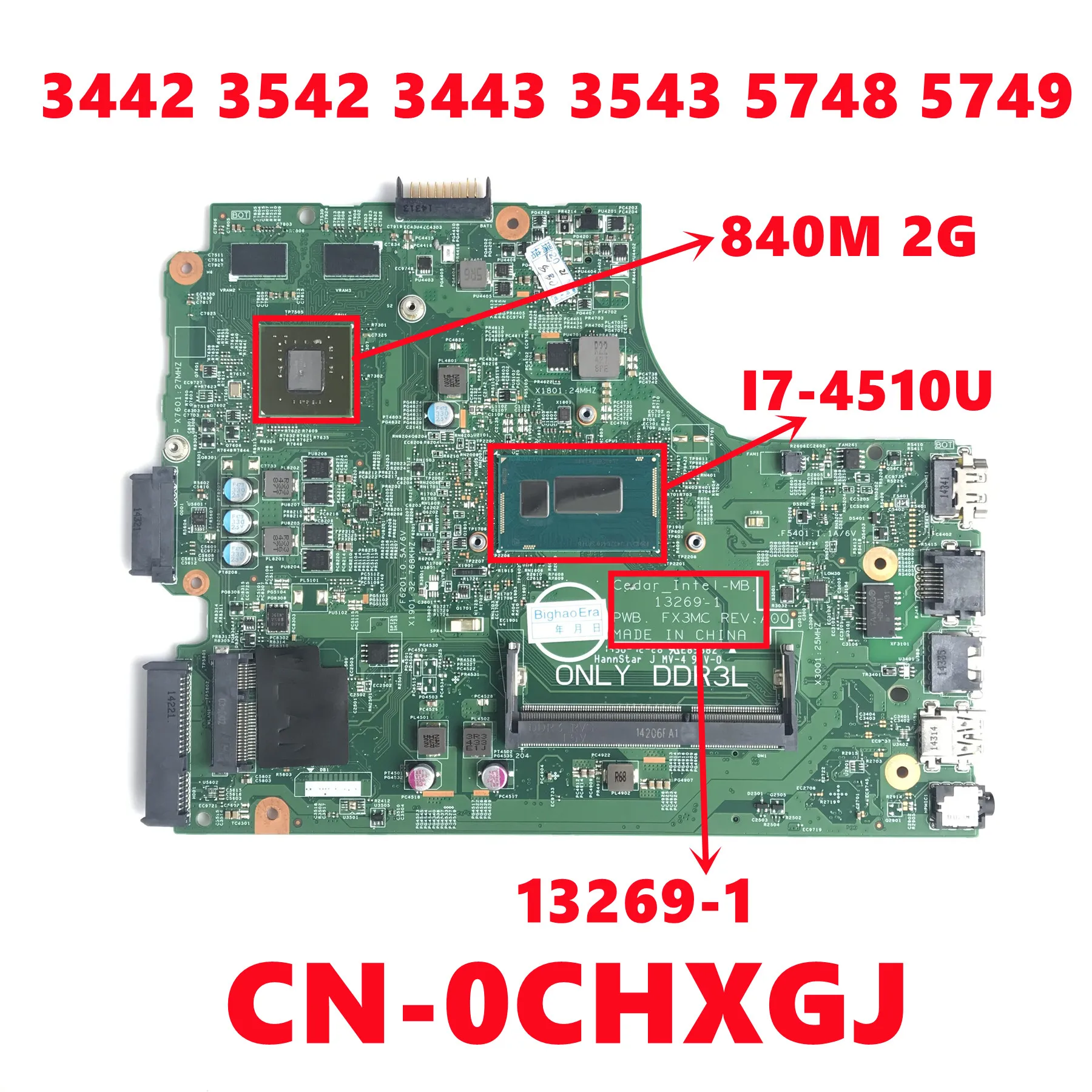 

Материнская плата CN-0CHXGJ CHXGJ 13269-1 для ноутбуков Dell Inspiron 3442, 3542, 3443, 3543, 5748, 5749 с процессором I7-4510U N15S-GT-S-A2, 100% протестирована