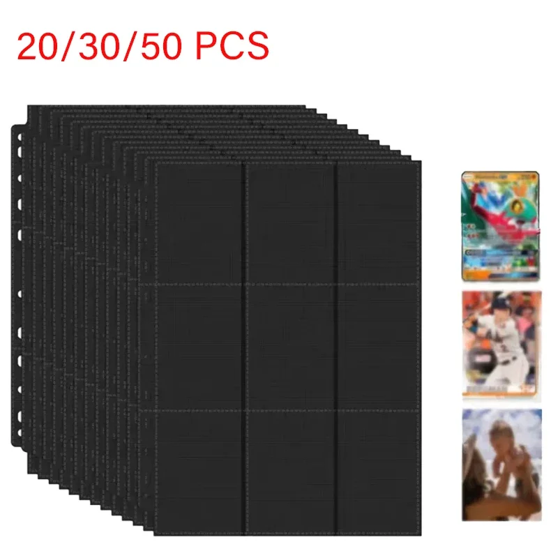 20 PCS 9 Pocket Protective Sheet Card Game Baseball Card Looseleaf Binder 11 Hole Double Sided Card Holder Album Looseleaf Black