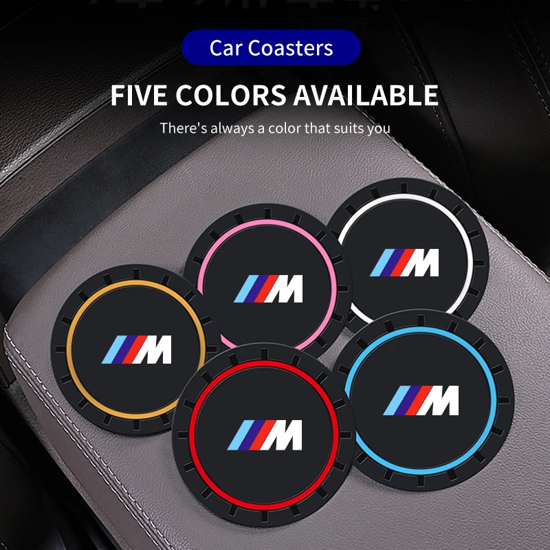 2PCS Car Coasters Water Cup Slots Non-Slip Mat Waterproof Cup Pad For BMW M Sports M1 M3 M4 M5 M6 E90 E60 F10 F30 E39 E36 F20 X6