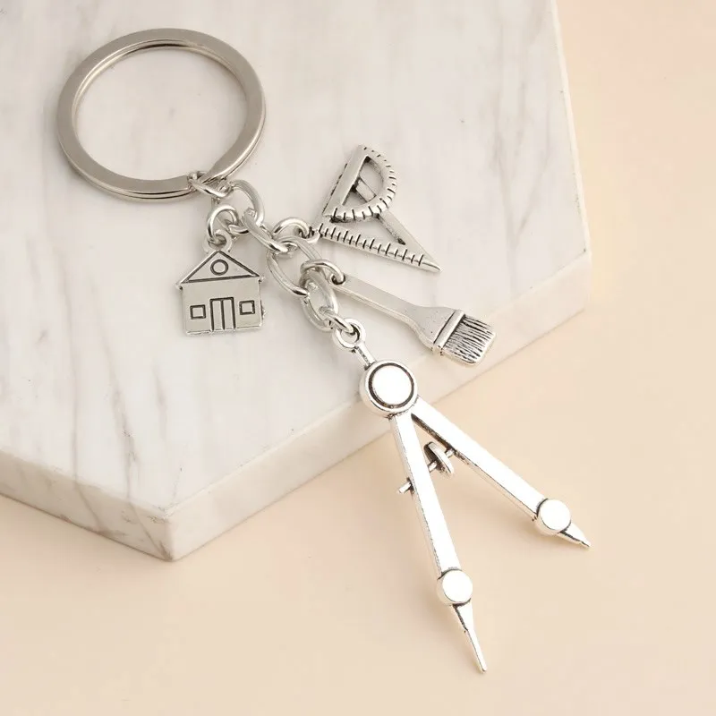 architect keychain House key ring Compass Ruler Keychain Real Estate Architect Keychain Engineer Engineering Student Drawing