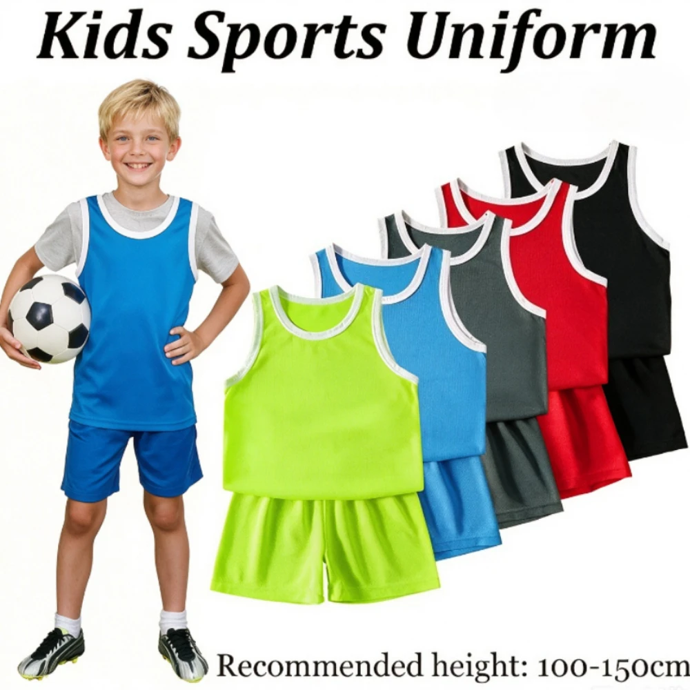 Kids Solid Color Quick Dry Tracksuit Set,Breathable Vests&Shorts for Kids Football Basketball Running Training,Group Countersuit