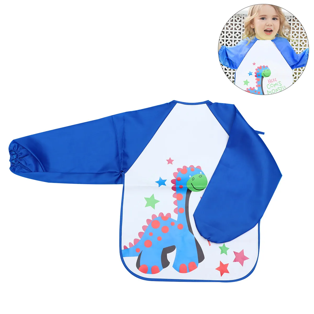 

Long Sleeve Eating Bib Waterproof Kids Painting Smock Cartoon Print Children Art Apron Washable Reusable Stain Resistant