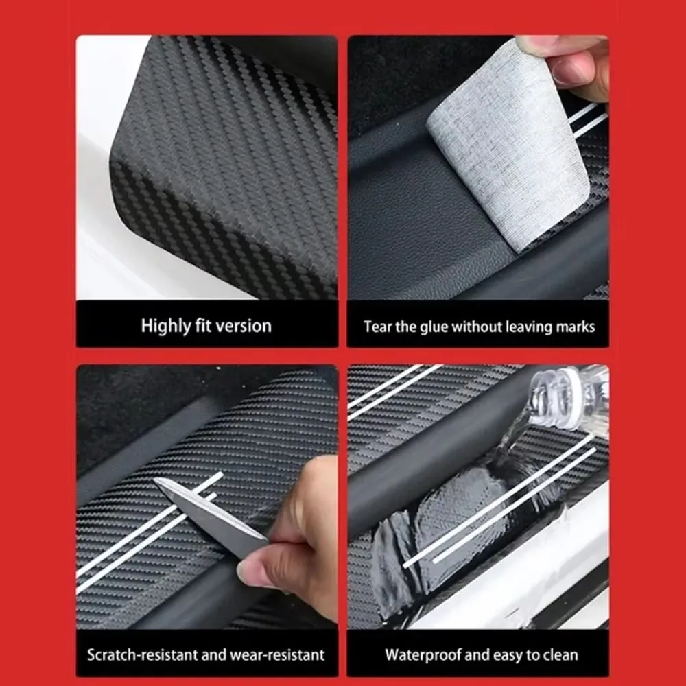4/5pcs New Universal Car Door Sill Strip Carbon Fiber Leather Car Door Sill Protection Strip Durable Anti-tread Protection Strip image 6