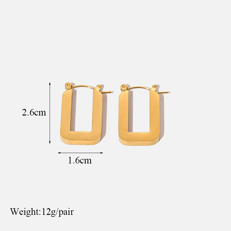 EILIECK 316L Stainless Steel Golden Geometric Hoop Earrings Minimalist Rectangular Earrings Trendy Jewelry for Women Work Party