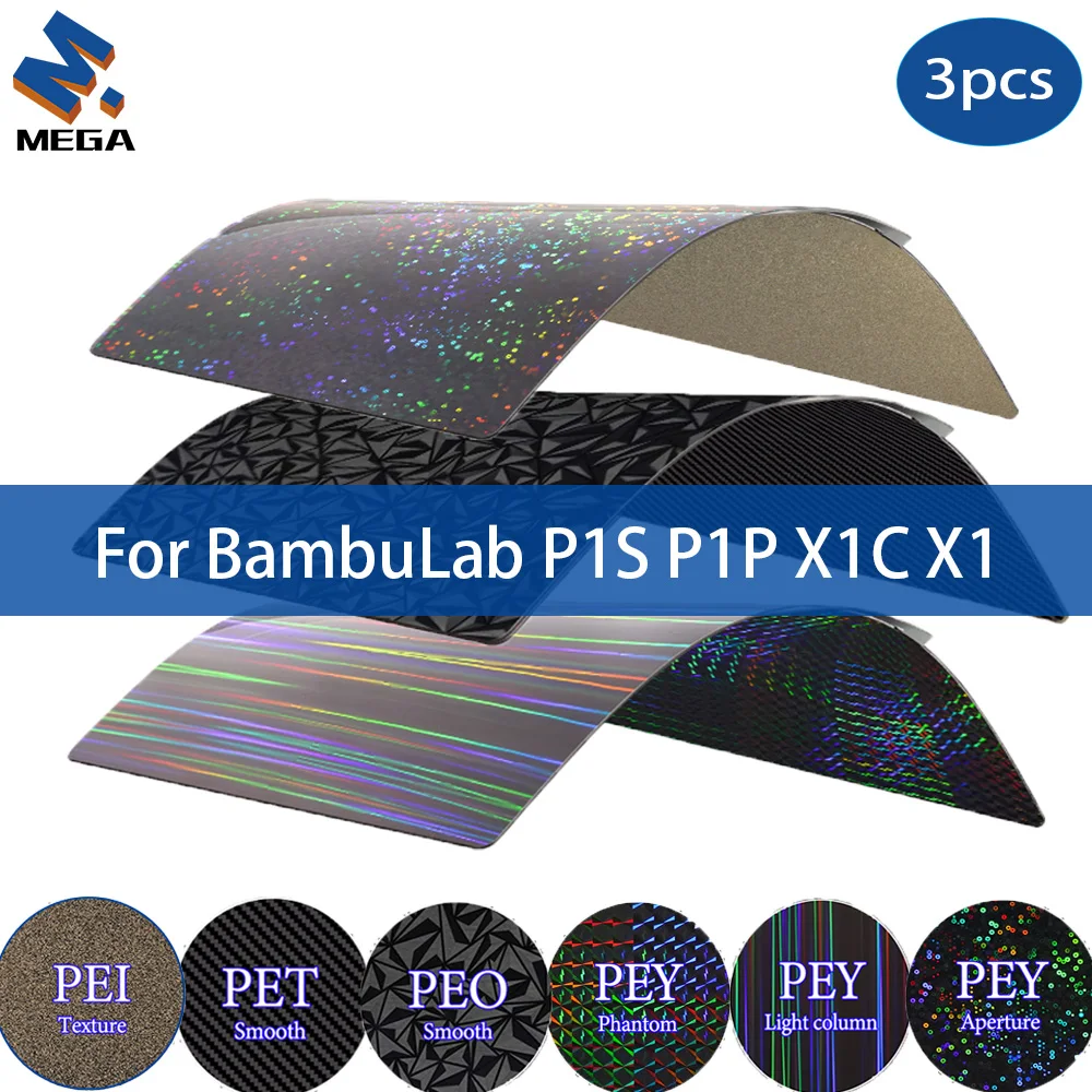 

3PC For Bambu lab Build Plate P1S X1C P1P X1 Textured Pei Spring Steel Smooth PEY PEO PET PEI Sheet 257x257mm Double sided Plate
