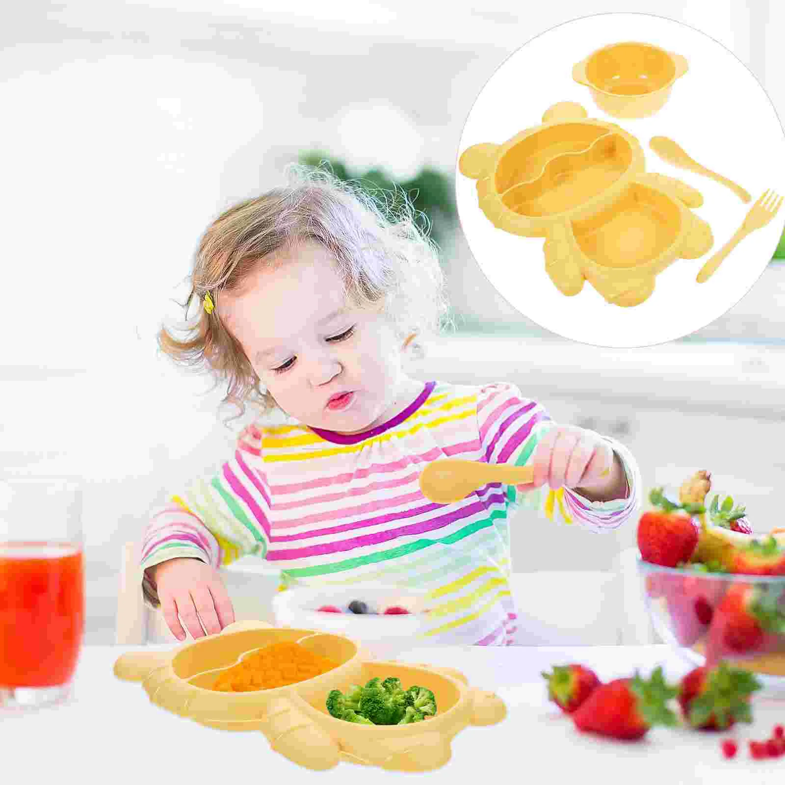 Food Trays Toddler Dinner Plate Cartoon Yellow Divided Child Kids Plates