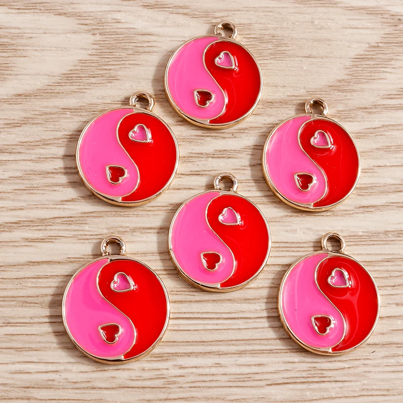Tusember 10pcs 15*18mm 3 colors Enamel Heart Tai Chi Yin Yang Charms for Necklaces Earrings DIY Pendants Keychain Crafts