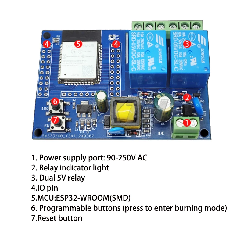 AC220V ESP32 WiFi Bluetooth BLE podwójny moduł przekaźnikowy ESP32-WROOM-32E wtórnej płyty rozwojowej