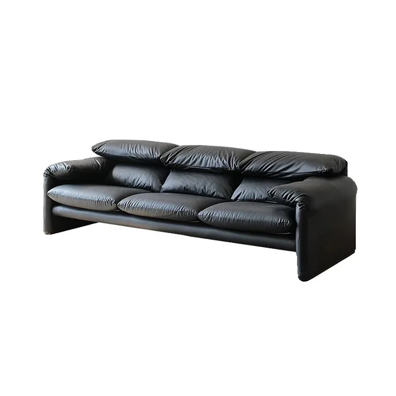 Medieval Malaren plus folding ear leather sofa Italian minimalist living room straight row first layer cowhide sofa combination