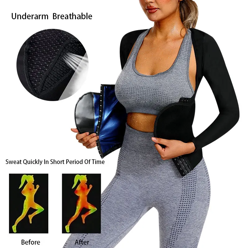 Sauna Sweat Suits for Women Weight Loss Body Shaper Hot Waist Long Sleeve with Adjustable Waist Belt and Underarm Breathable