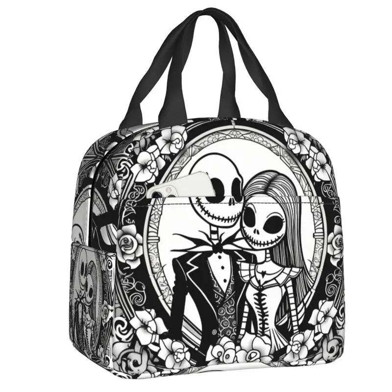 

Custom The Nightmare Before Christmas Lunch Bag Women Gothic Skull Thermal Cooler Insulated Lunch Box for Children School