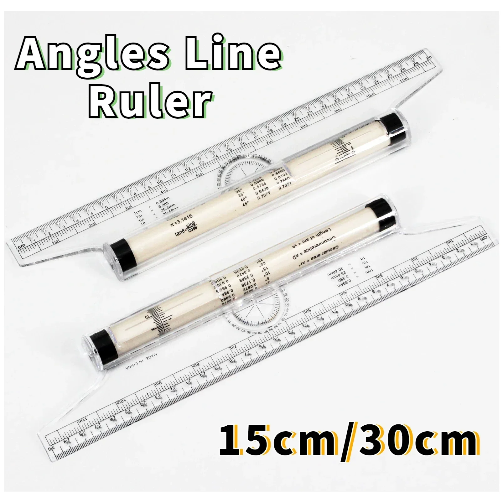 2pcs Angles Line Ruler 15cm 30cm Multi-Function Drawing Tool Roll Draw Ruler Metric Rolling Ruler Clear Parallel Rolling Ruler