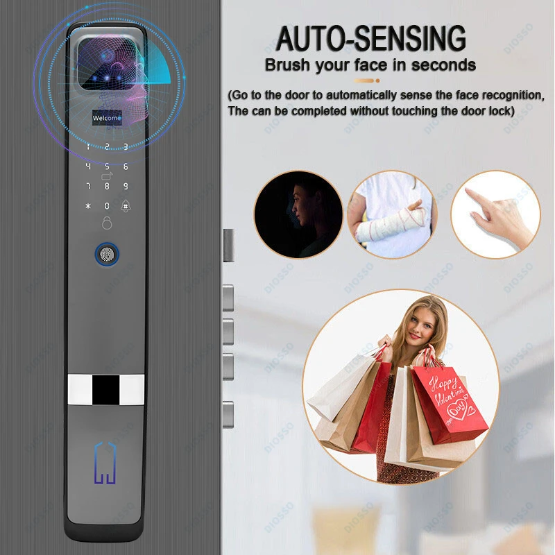 Tuya Wifi 3D face recognition Electronic lock biometrics Fingerprint Lock Smart Door Lock Key Card NFC Camera Electronic Lock