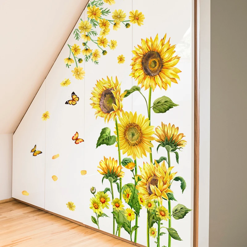 New Sunflower Butterfly Living Room Bedroom Background Decoration Self adhesive and Removable PVC Wall Sticker