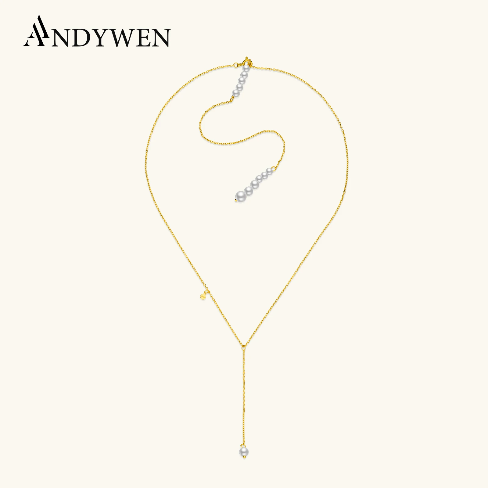 

ANDYWEN 100% 925 Sterling Silver Pearl Line Handmade Choker Long Chain Necklace Fine Luxury Jewelry 2025 Women Wedding Gift
