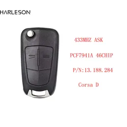 2 przyciski kluczyk samochodowy z pilotem 433MHz dla Opel/Vauxhall Corsa D 2007 2008 2009 2010 2011 2012 2013 2014 PCF7941A 46 Chip P/N 13.188.284