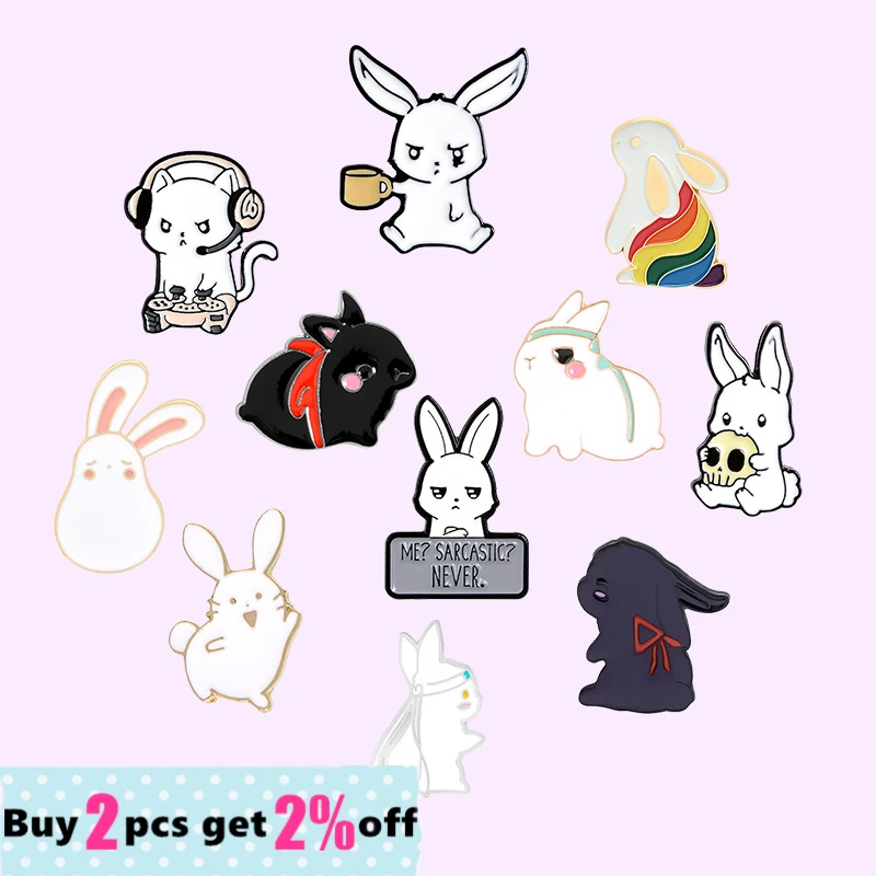 Wholesale Chen Qingling White Rabbit Enamel Lapel Pins Accessories TV Cartoon Animal Series Fun Rabbit Jewelry Gifts for Friends